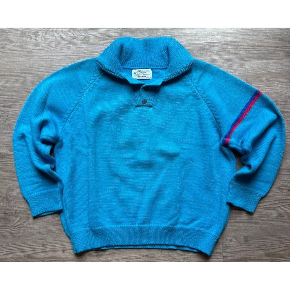 Moriarty Sweater 100% Wool Blue Knit Pullover Collar Button Neck Mens NOS NWOT